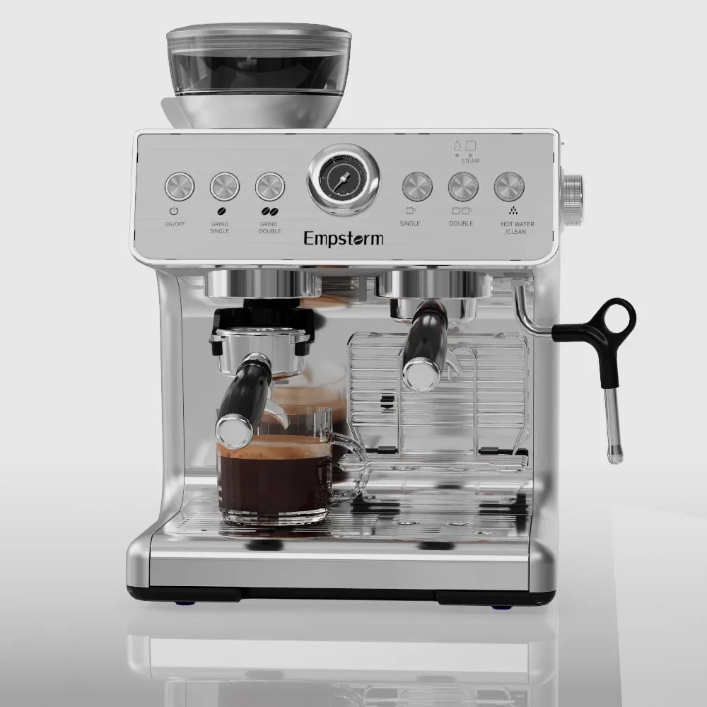 Semi-Automatic Electric Portable Coffee Machine 20 Bars Pressure Stainless Steel Bean-to-Cup Brew System for Household Car Use