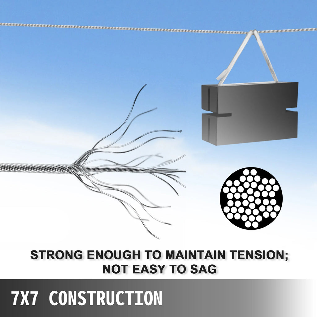 SucceBuy 152M/500Ft Wire Rope 316 Stainless Steel Strong Tension Soft Fishing Lifting Cable 7*7 Clothesline 1.5MM-3.2MM Diameter