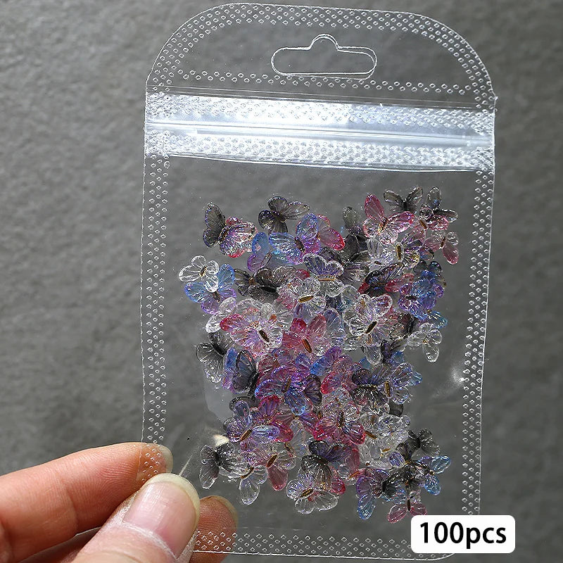 100pcs/Bag Mixed Butterfly Nail Art Charms Sparkle Butterfly Resin Designs Manicure Jewelry  Aurora Elf Butterfly Nail Supplies