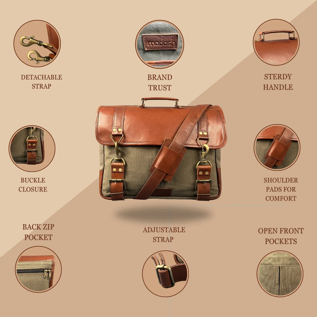 High Quality Vintage Genuine Leather Men's Laptop Messenger Sling Bag Portable Casual Style with Magnetic Snap Artists Creation