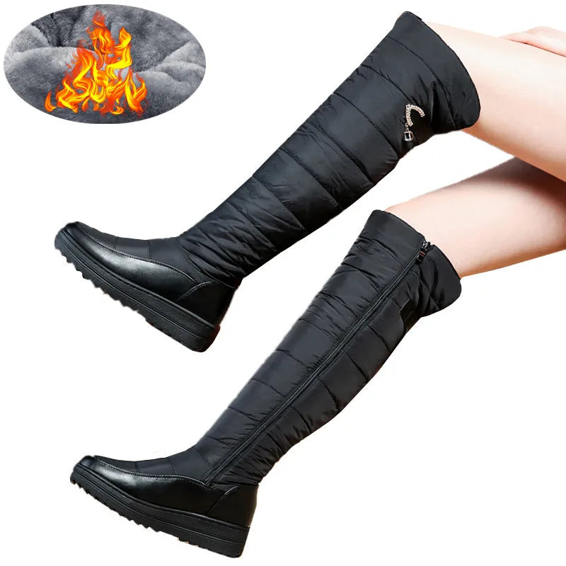 SGESVIER 2025 high quality down warm snow boots women platform thigh high boots ladies zipper winter shoes over the knee boots