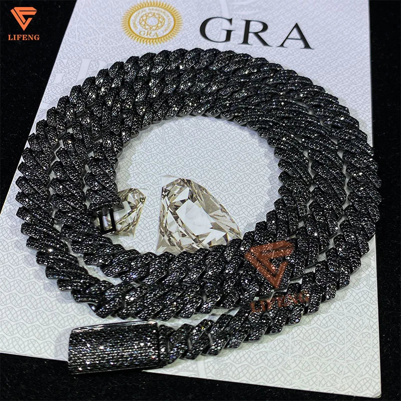 8mm 10mm 12mm 14mm Moissanite Cuban Link Chain 2-Row 925 Solid Sterling Silver  Hip Hop Bracelet VVS Moissanite Diamond for Gift