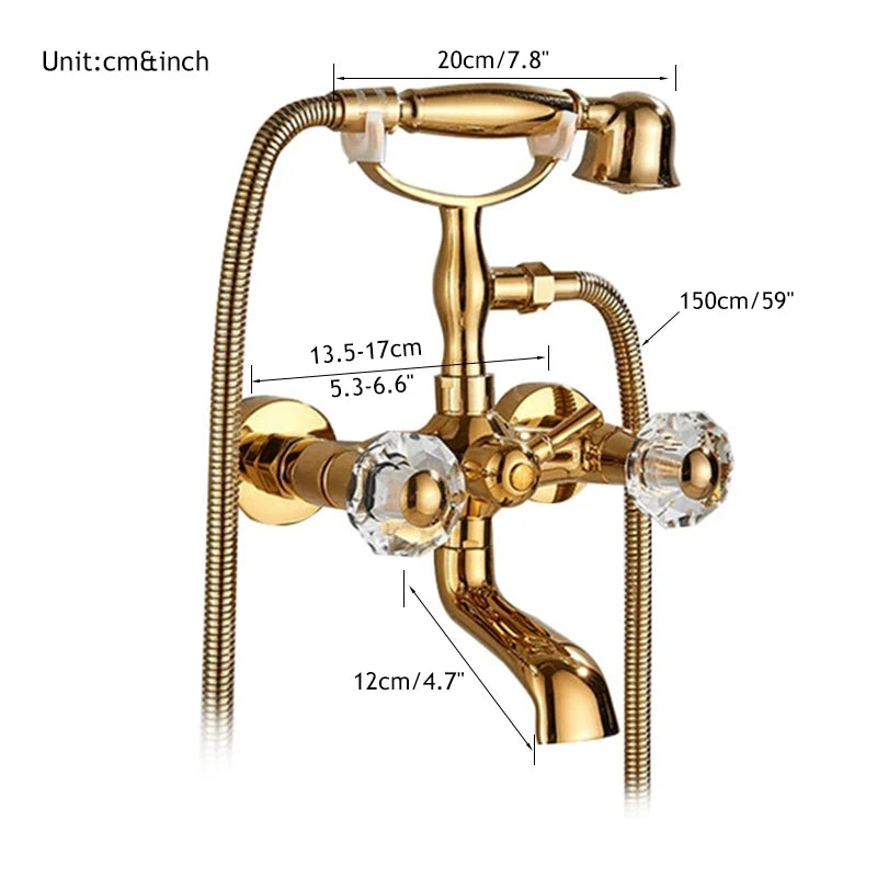 Telephone Style Golden Waterfall Bathtub Faucet Bathroom Brass Bath Faucets Waterfall Rotatb Spout Hot&Cold water Shower tap set