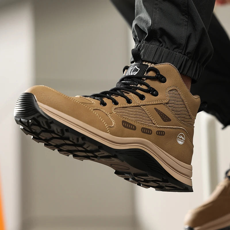 LAnoudun Safety Boots Khaki Work Safety Shoes Anti-Impact Puncture-resistant All Season High-top Men Shoes Steel Toe Protection