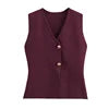 ZATRHMBM Women's 2024 Summer Fashion Gold Button Trim Knitted Vest Top Retro Sleeveless V-neck Elegant Casual Ladies Vest