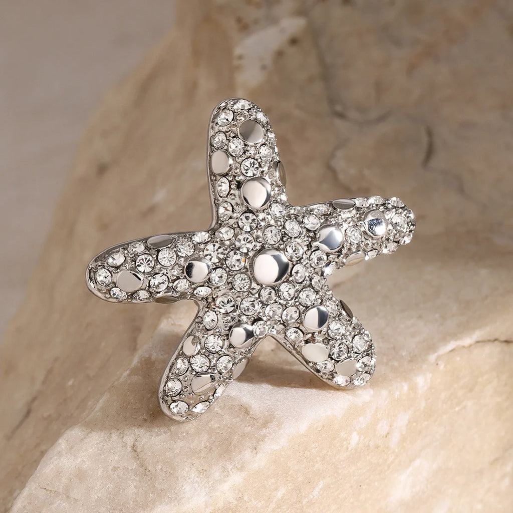 New Luxury Summer Design Waterproof Ring Stainless Steel 18K Gold Starfish Rings