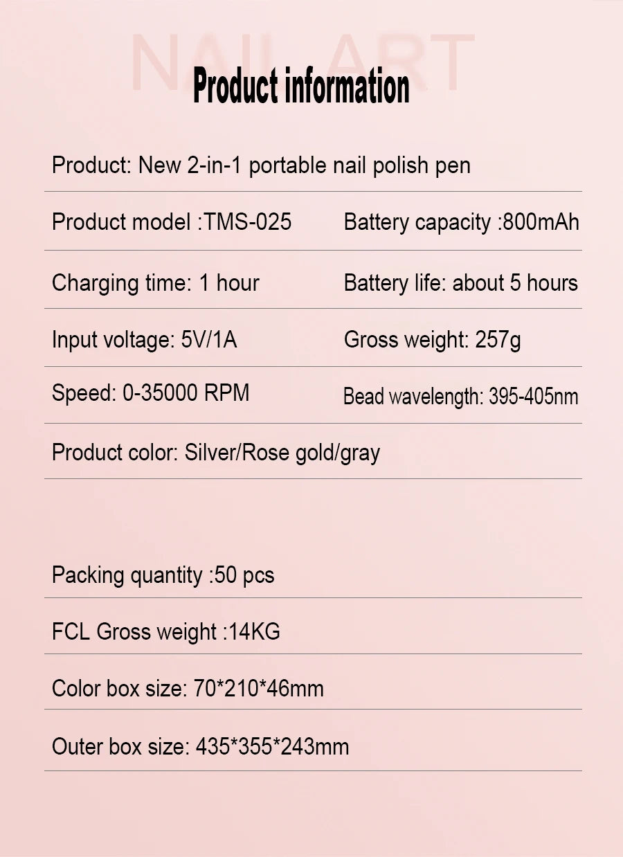 Portable Mini 2-in-1 Rechargeable Nail Drill 35000 RPM Wireless Design UV Lamp Electric Nail Polish Acrylic Polish for Nail