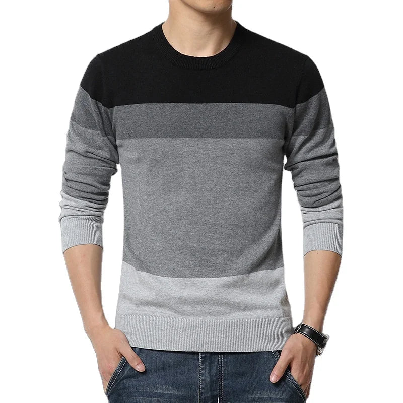 M-4XL autumn casual men's sweater O-neck striped slim fit knitted men's sweater pullover men's pullover sweater