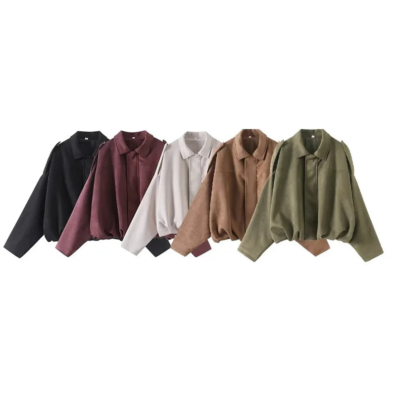 KAR&OT ZA 2025 Spring New Women's Retro Loose Fashion Casual Lapel Long Sleeve Jacket 4344155