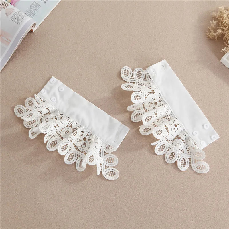 Women Hollow Detachable Sleeve Fake Cuffs Ladies Detachable Shirt Multi Layer Ruffles Solid Color White False Cuffs Wristband