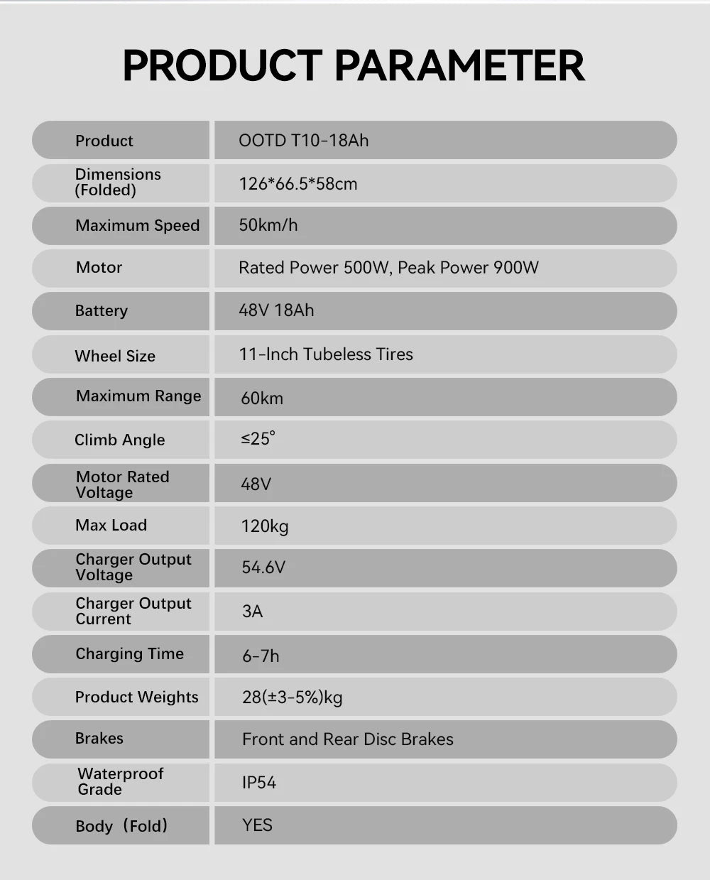 OOTD T10 500W 18AH 11-Inch Off-Road Electric Scooter with Brushless Motor Aluminum Alloy Frame Fast Folding Design