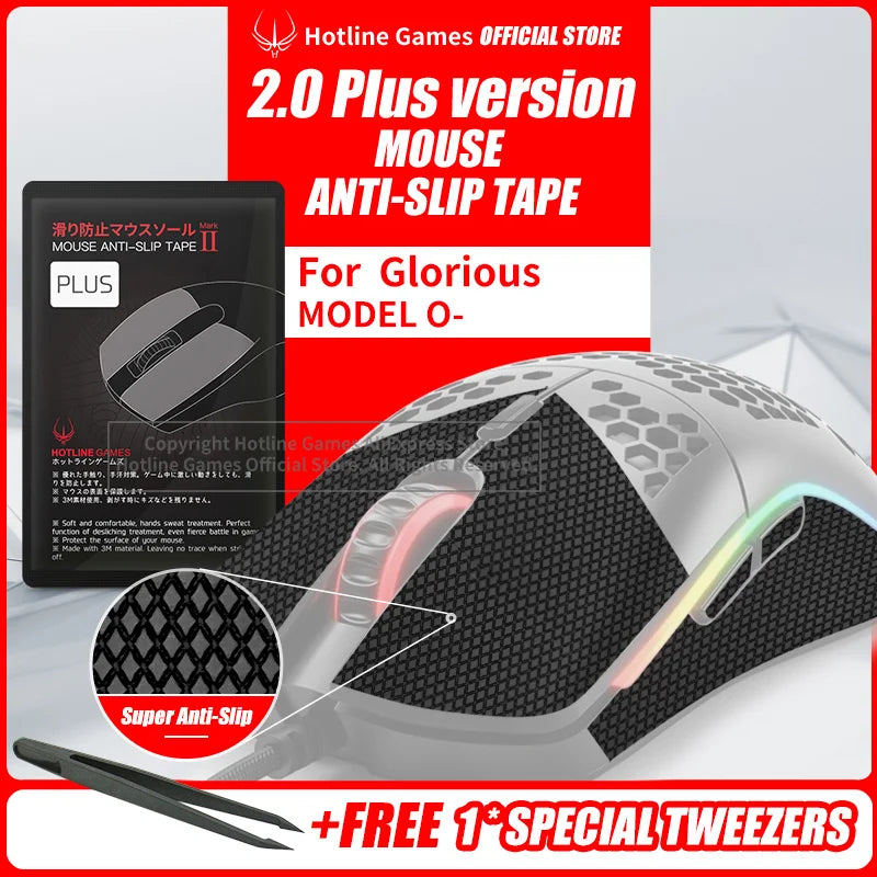 Hotline Games 2.0Plus Mouse Anti-Slip Grip Tape for glorious model O- Minu,Grip Upgrade,Moisture Wicking,Pre Cut,Easy to Apply