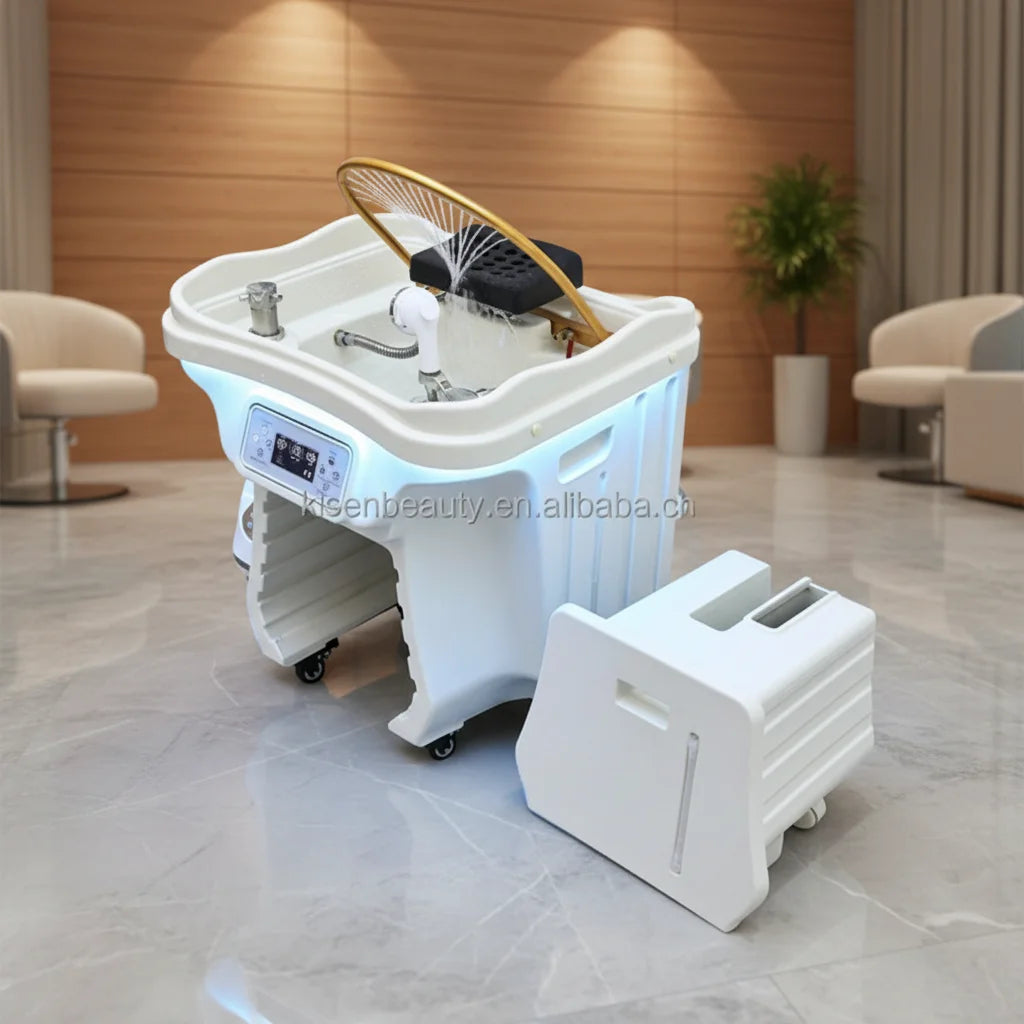 Kisen Fast Delivery Two Tanks Head Spa Bac Zen-flow Sauna Machine Hair Wash Salon Machine Pipeless Bowl with Water Heater