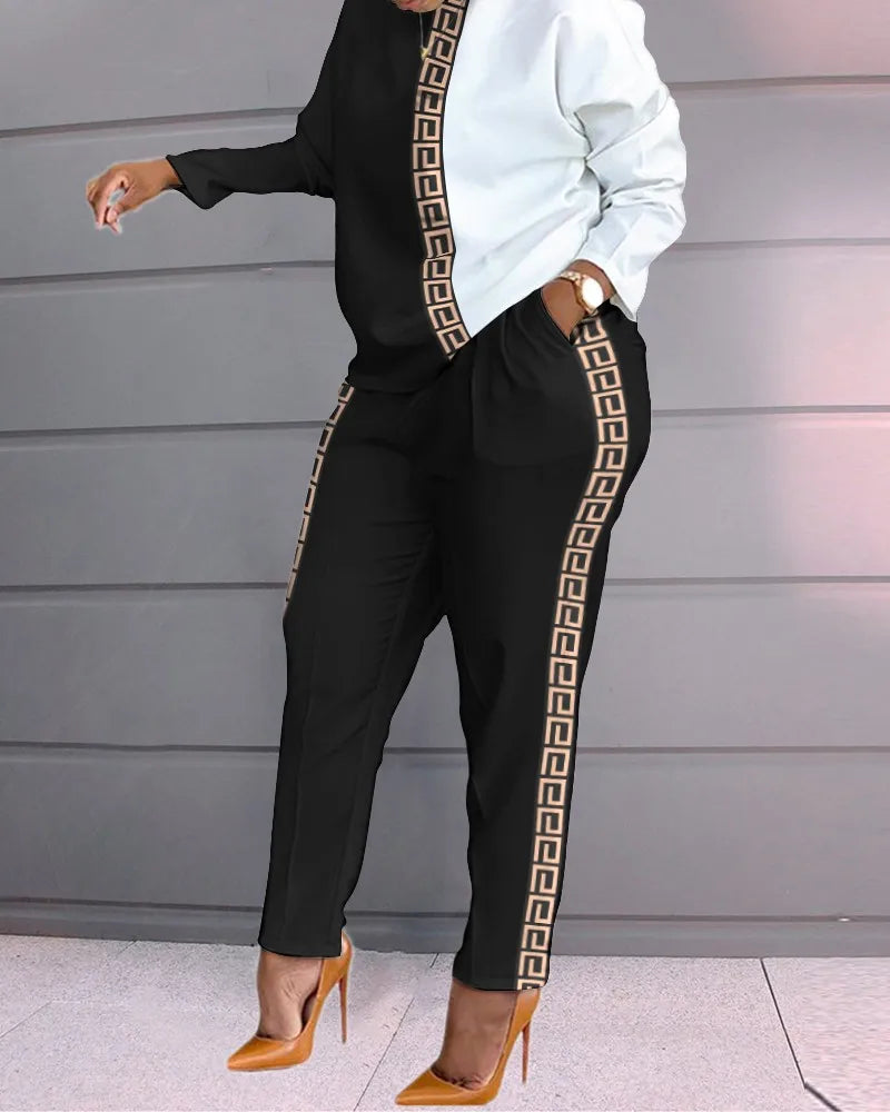 Spring Fall Clothes Ladies New Sports Jogger Printing Long Sleeve Loose t Shirt Trousers Women's Set Casual Two Piece Pants Sets