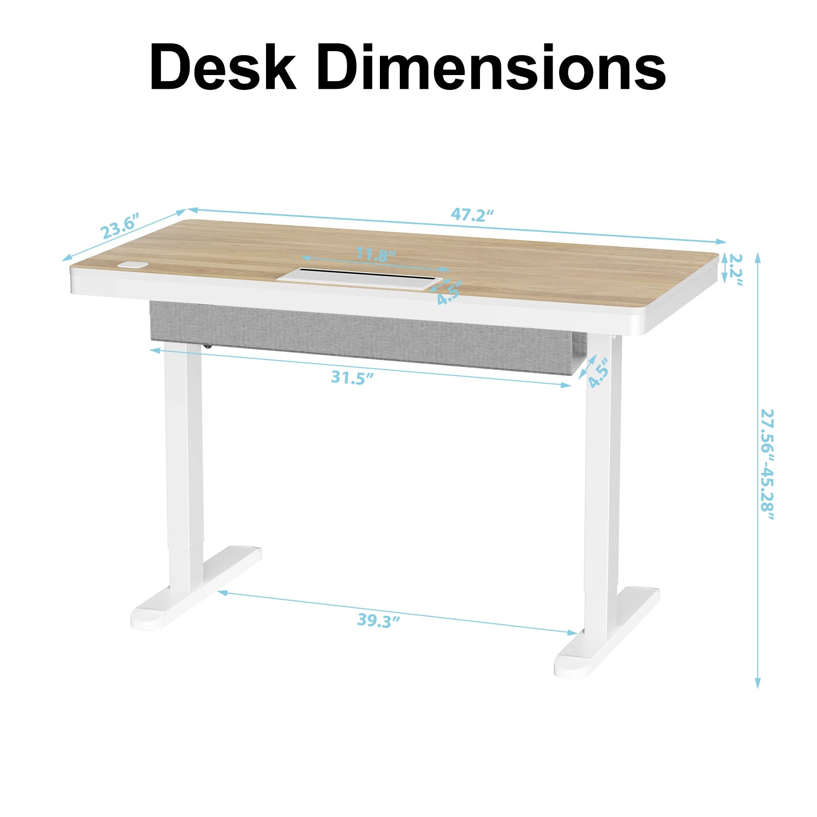 Ready to Ship Standing Desk with Drawer Wireless Charging Cable Management, Height Adjustable Desk in USA Warehouse