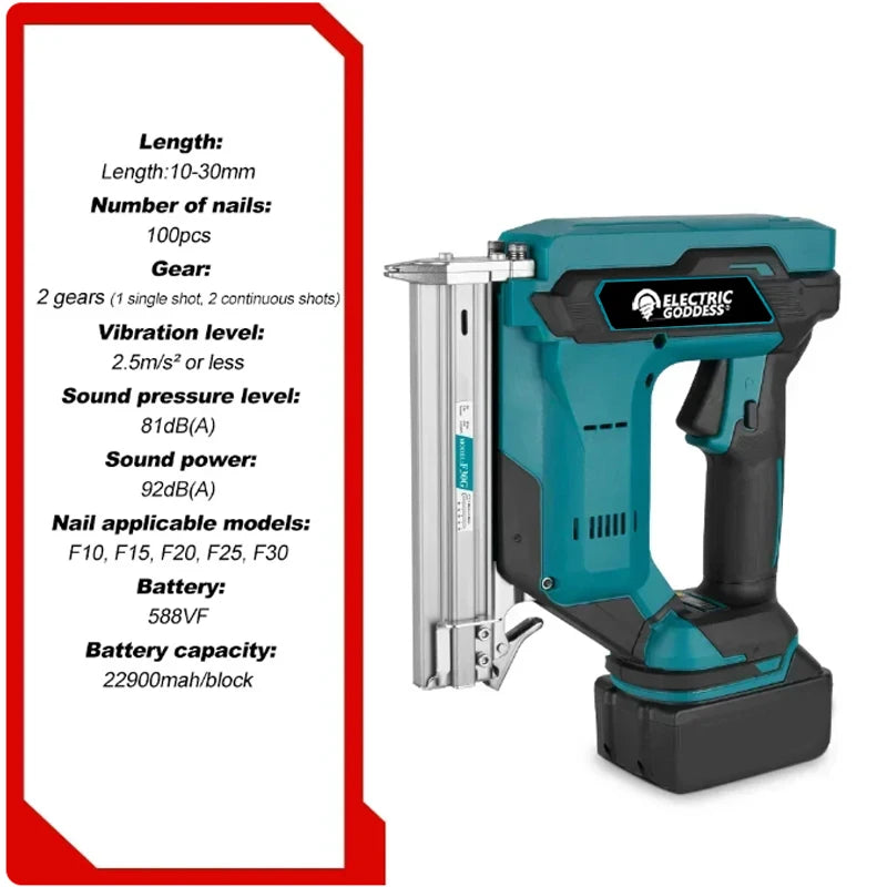 For  Electric Goddess Industrial Grade Cordless Nail Gun Straight/N-shape Universal Nailing Machine for Woodworking