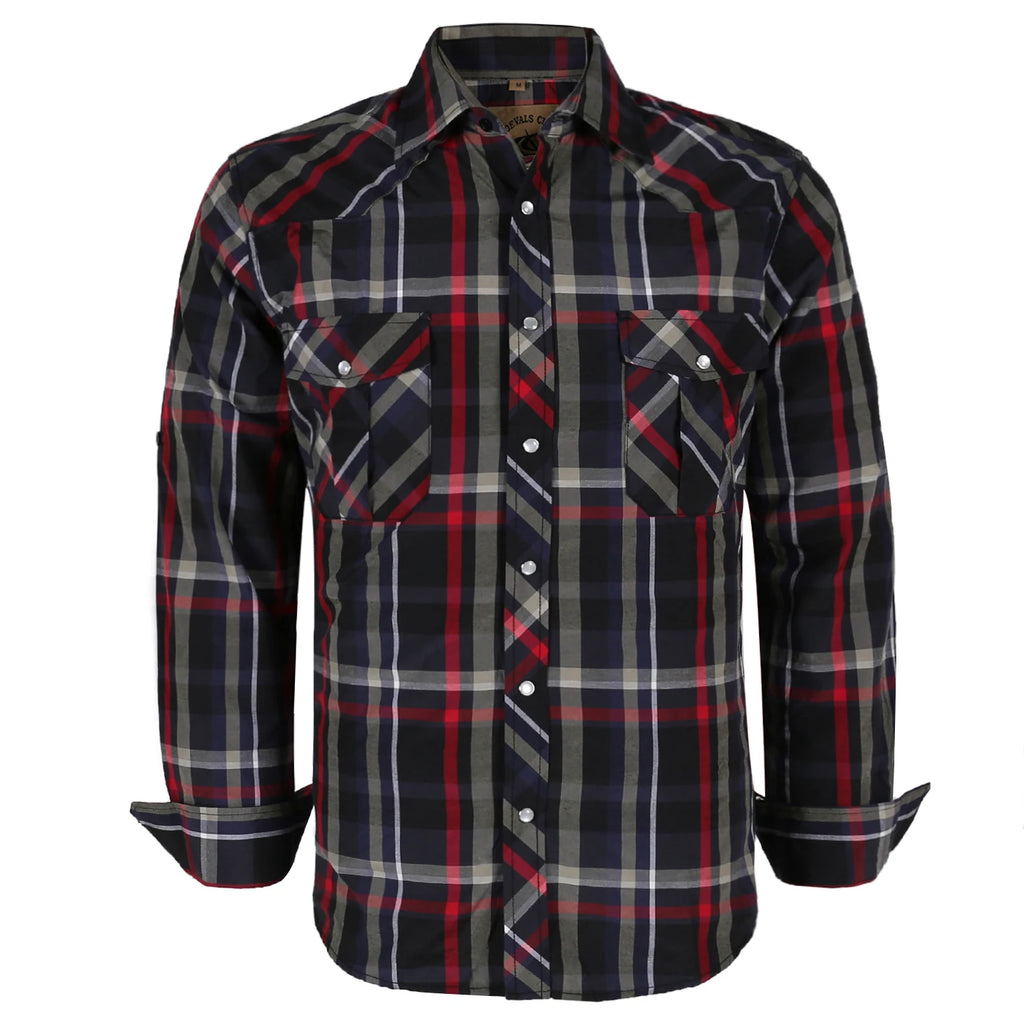 Men's Western Cowboy Long Sleeve Pearl Snap Casual Plaid Work Shirts