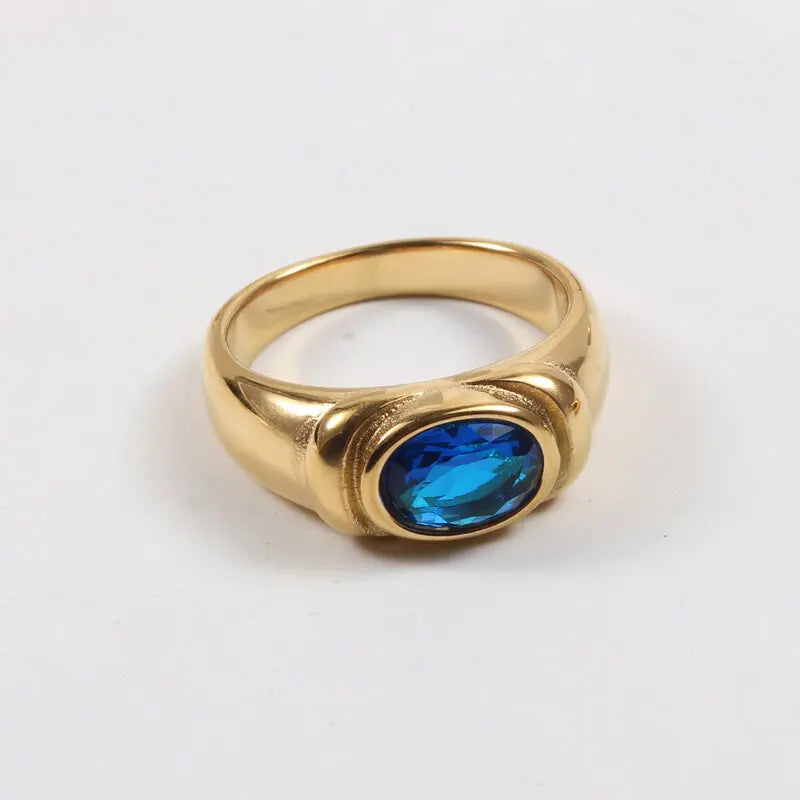 PVD 18K Gold Plated Red & Blue & Green Zircon Stainless Steel Rings for Women Gold Rings Jewelry Wholesale