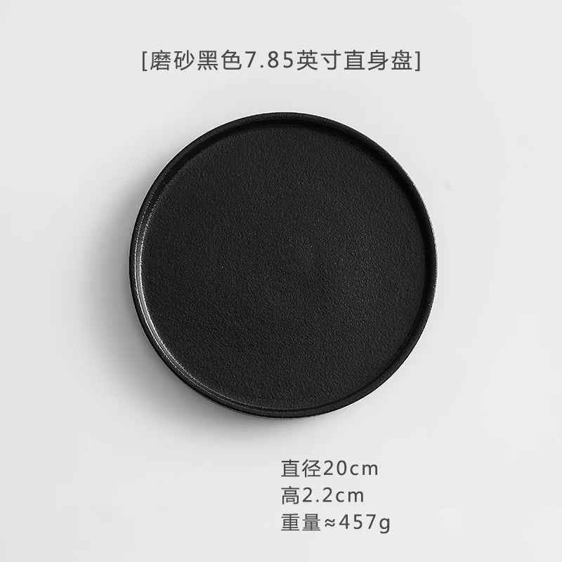 11 Inch Dinner Plate Black and White Ceramic Western Steak Ramen Plate Home Round Fruit Dessert Snack Plate Restaurant Tableware