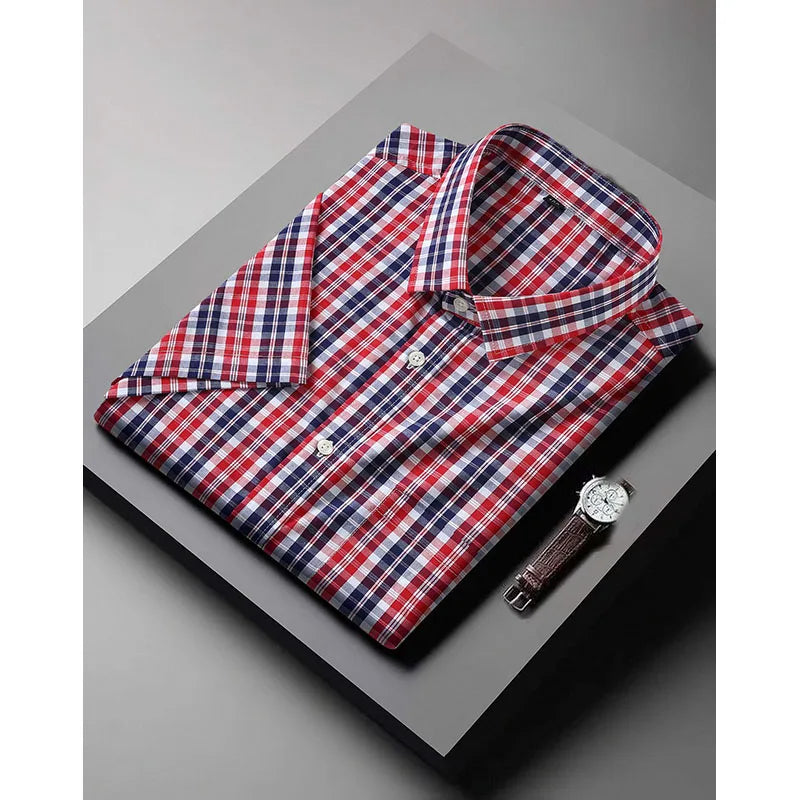 RNSHANGER 5XL 6XL 7XL 8XL 10XL Men's Plus Size Shirts Fashion Casual Classic Style Cotton Comfortable Plaid Short Sleeve Shirt