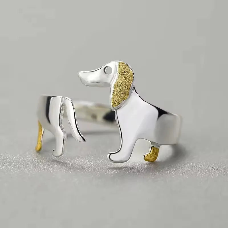 Real 925 Sterling Silver Fine Jewelry Adjustable Rings Cute Dachshund Fashion Design for Women