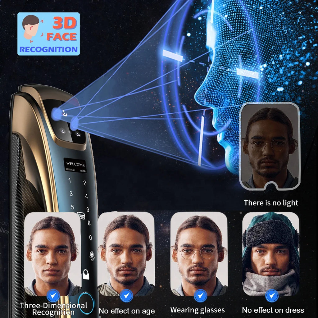 Automatic Fingerprint Electronic Digital Tuya 3D Face Recognition Cards Keys Smart Door Lock Wifi for Home Hotel Apartment