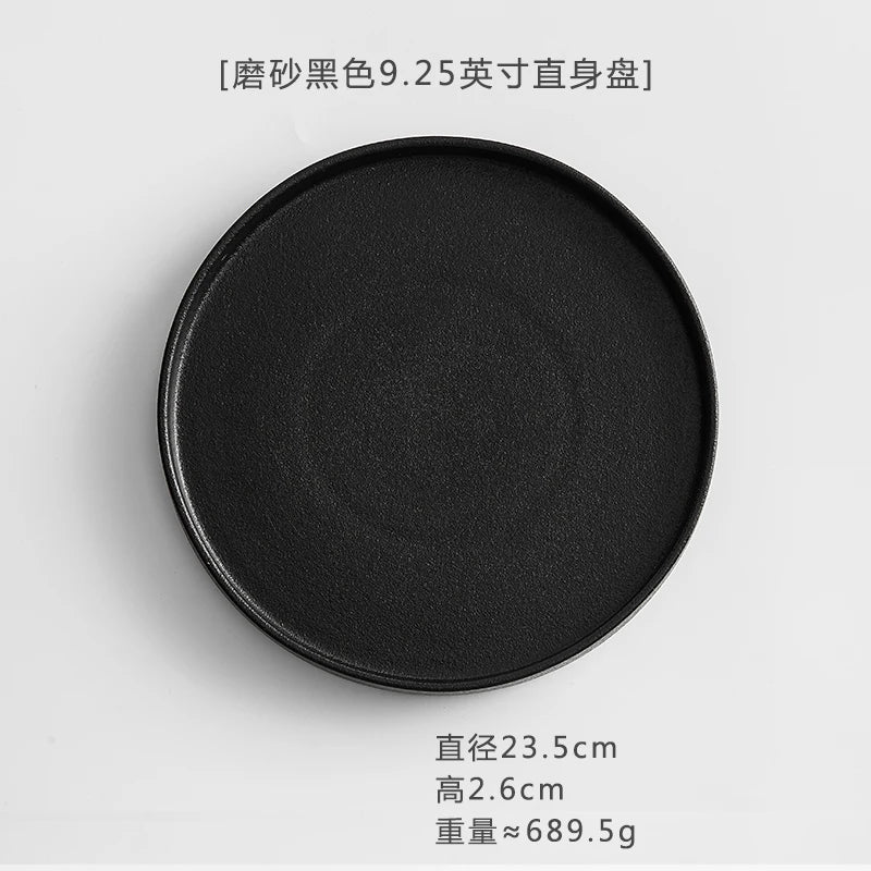 11 Inch Dinner Plate Black and White Ceramic Western Steak Ramen Plate Home Round Fruit Dessert Snack Plate Restaurant Tableware