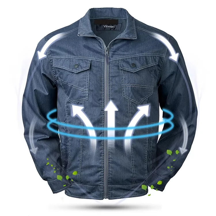 Worker Wear 5V Bank Power Air Cooling Air Conditioning Jacket for Denim Uniforms