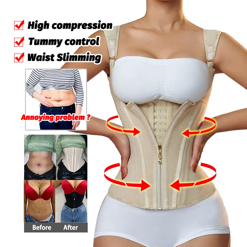 Steel Bone Adjustable Compression Tummy Control Girdle Body Shaper Vest Slim Waist Trainer Bustier Corsets for Women