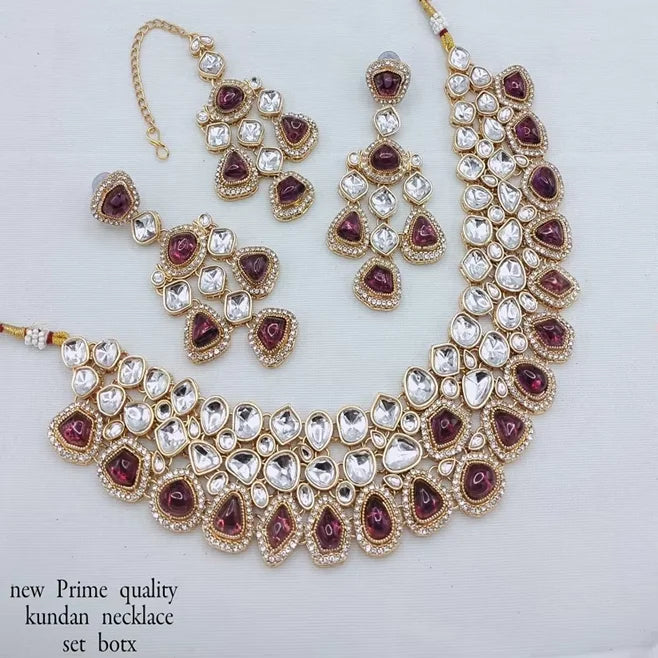 Trending Fancy Collection Gold Plated Ethnic Kundan Pearl Necklace Set Engagement Anniversary Wedding Party Unique Designed
