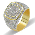 Round Square Shape Cubic Zircon Ring Brass Material Gold Silver Plated Iced Out Full CZ Hip Hop Rings Men's Fashion Jewelry