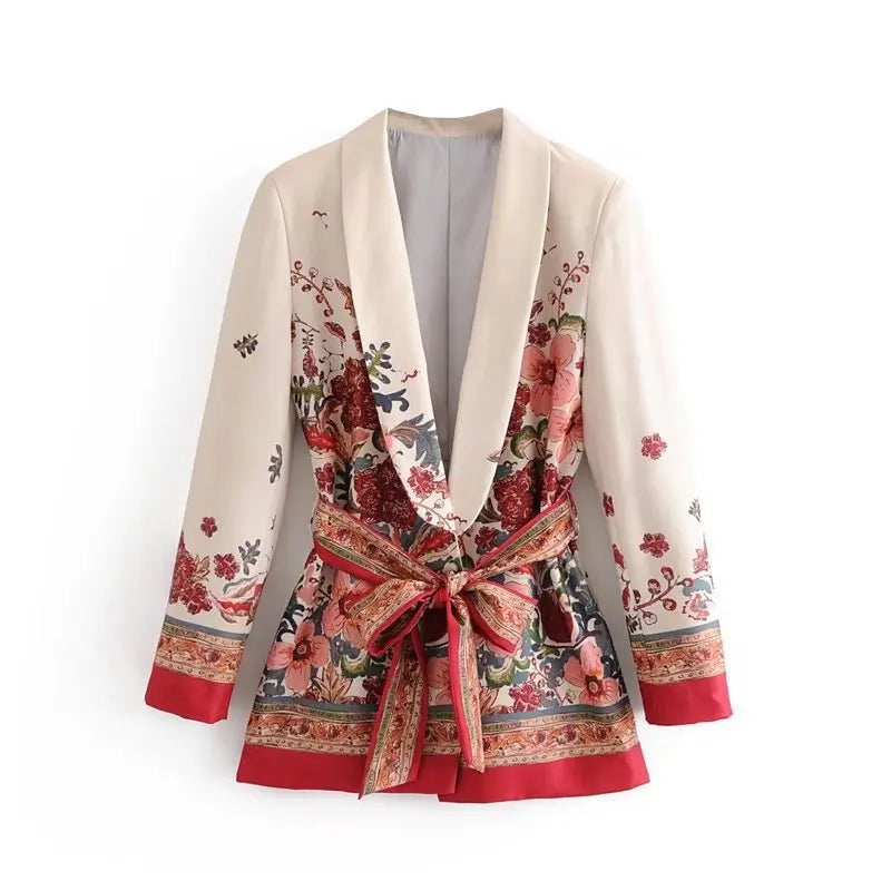 Wholesale 2026 European and American Spring New Style Belt Printed Casual Suit Coat Wide Leg Pants Women's Set