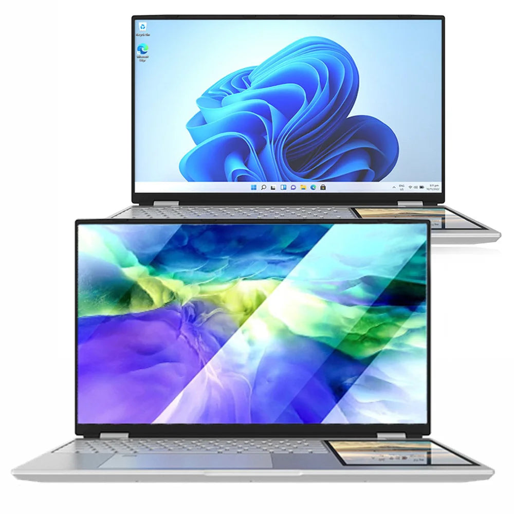 Hot Wholesale Brand New Ultrathin  15.6" +7" Dual Display N100 32G RAM 1TB  2TB SSD Touch Screen Business Office Aluminum Laptop