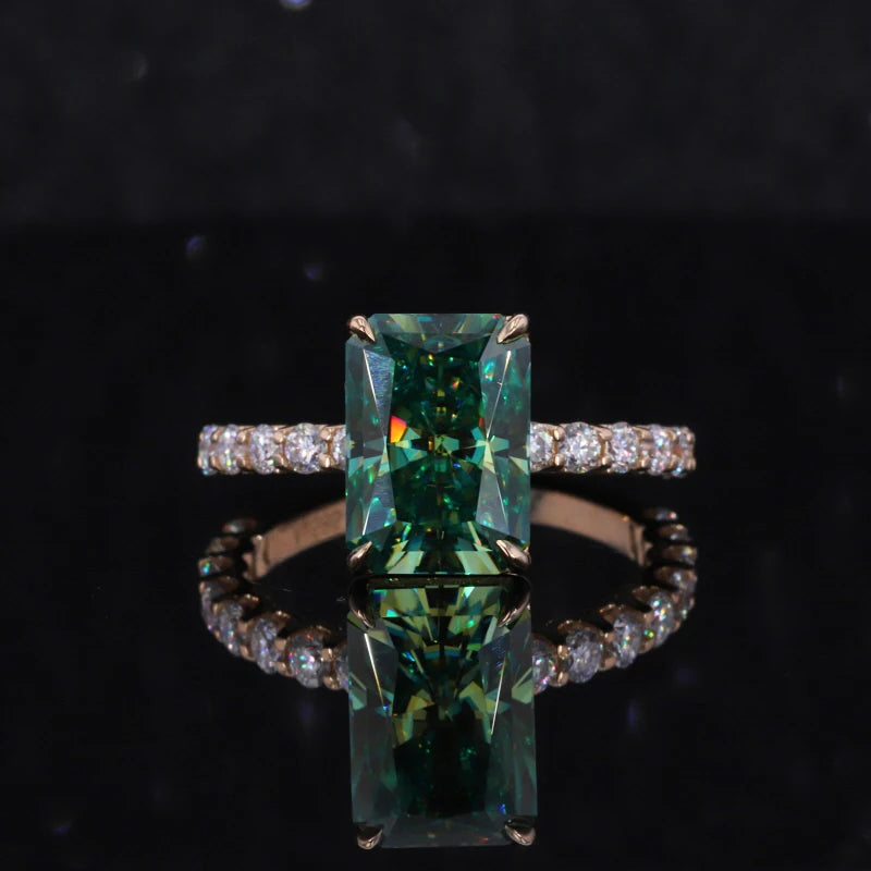 Starsgem 14k Moissanite Rings Radiant Cut Green Moissanite Wedding Simple Custom 14k Solid Gold Ring