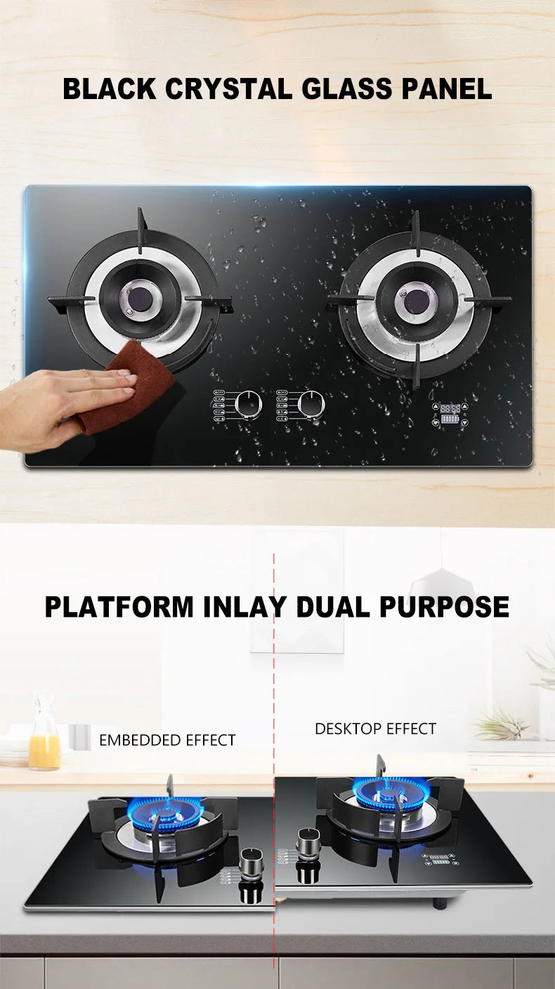 Tming Double Stove Cooktop Household Embedded Gas stove Built-in Liquefied Gas Stove Kitchen Cooking Machine