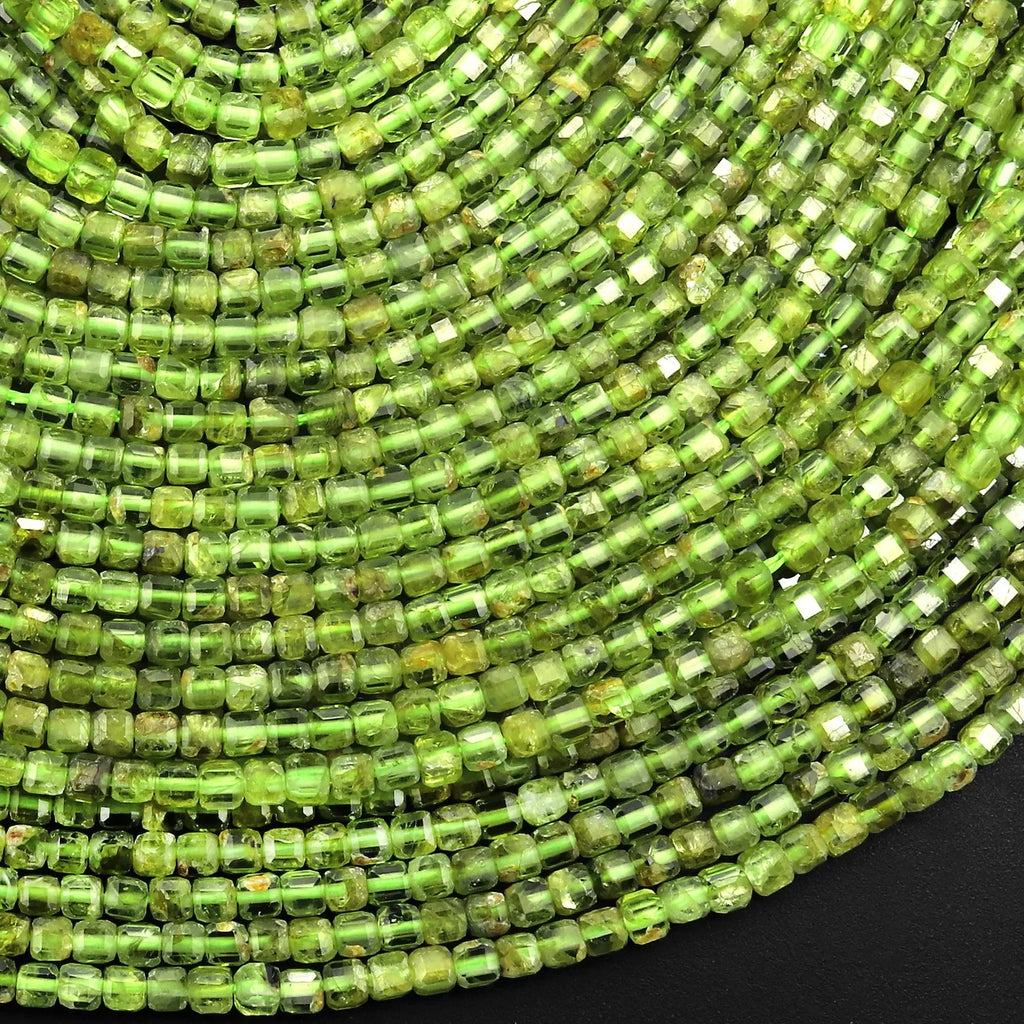 Great Gems Natural Green Peridot Micro Faceted 2mm Gemstone Ball Round Unisex Beads 15.5" Strand for Anniversary Wedding Casual