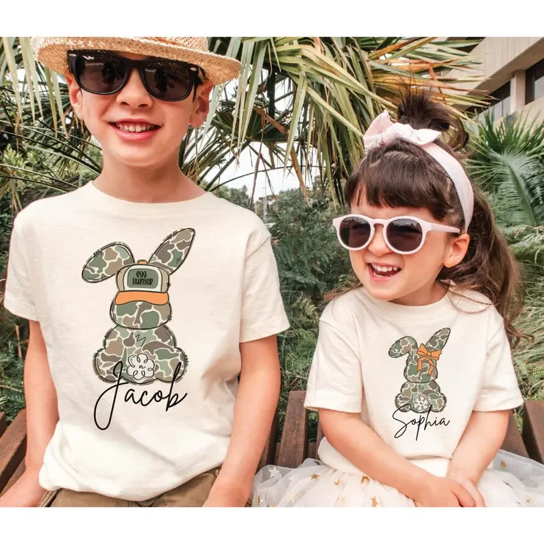 USA Personalized Kid Name Easter Boys Shirt Cotton Short Sleeve T Shirts Girls Solid T-shirts for Kids Boys Tops Summer Tshirts