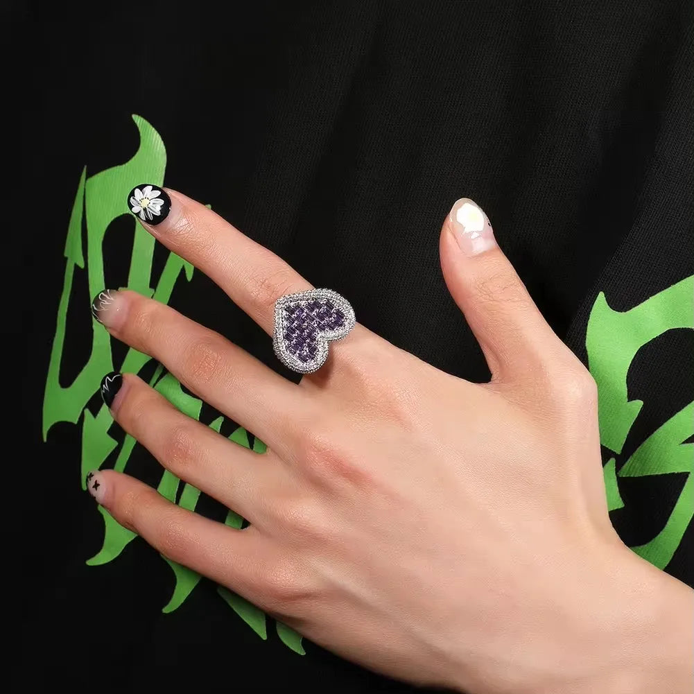 UWIN Wholesale Square CZ Heart Ring Love Finger Rings Pink Purple Green Stone Hypoallergenic Rings for Girls