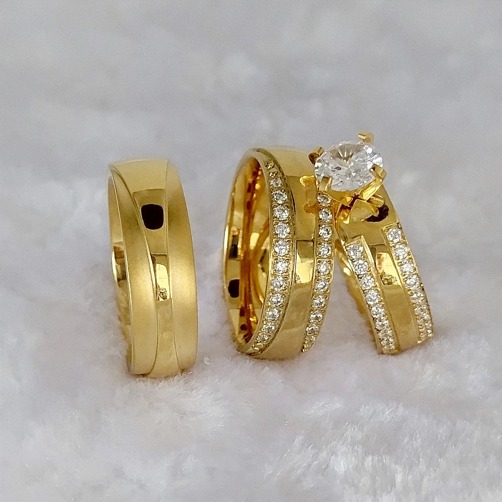 24K Gold Stainless Steel Wedding Bands 3pcs Classic Bridal Sets Love Lovers Number Wedding Rings 18K Discount Fashionable Styles
