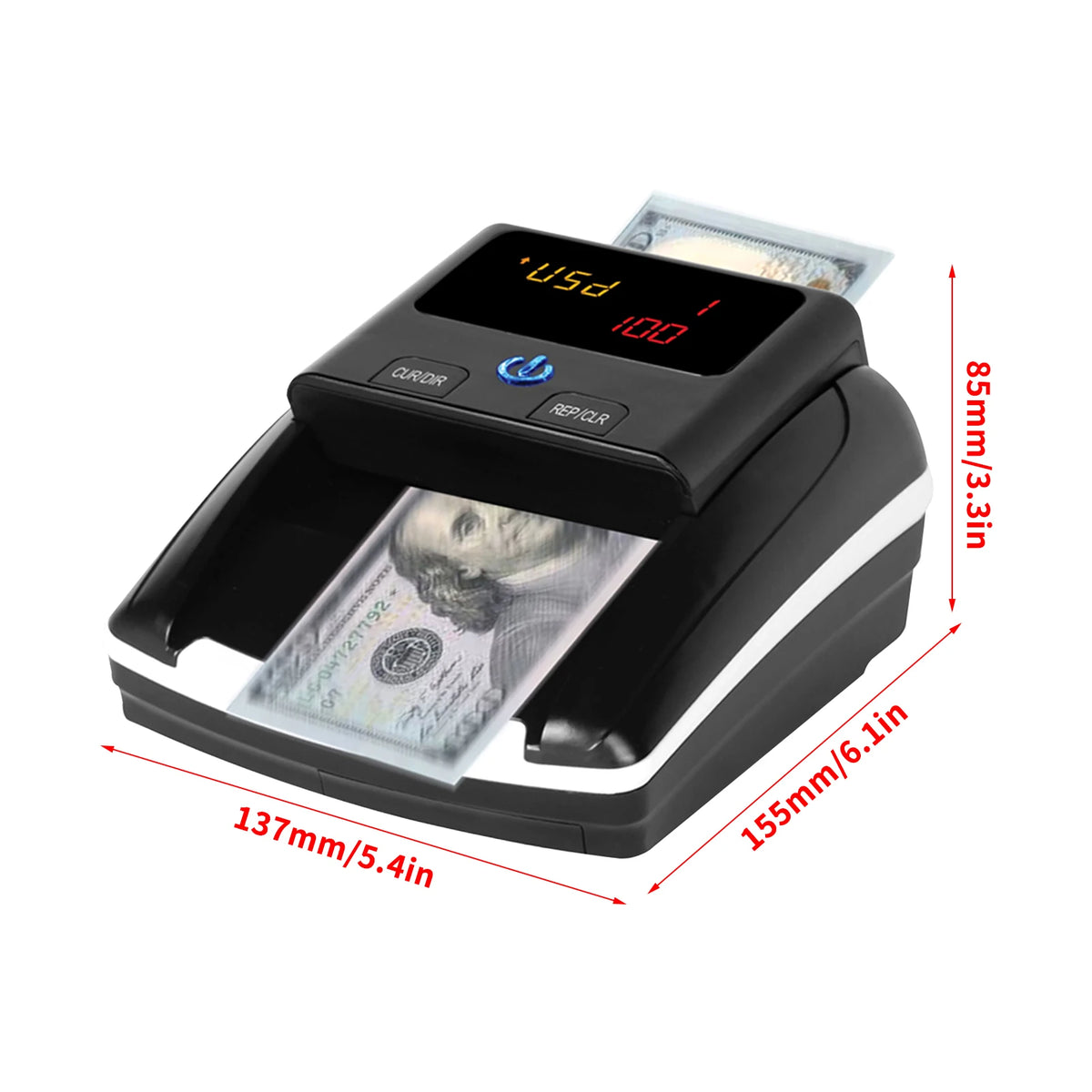Bisofice Portable Mini Money Counter Counterfeit Bill Detector Automatic Money Detection By UV MG IR Image Paper Quality Size