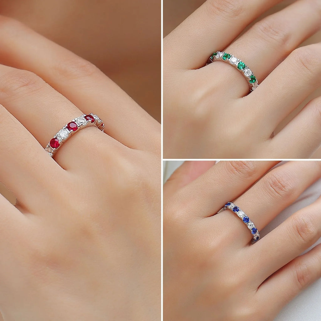 Pass Diamond Tester 3MM Lab Grow Emerald GEM Main Stone Band Solid 925 Silver VVS Moissanite Eternity Band Rings for Women