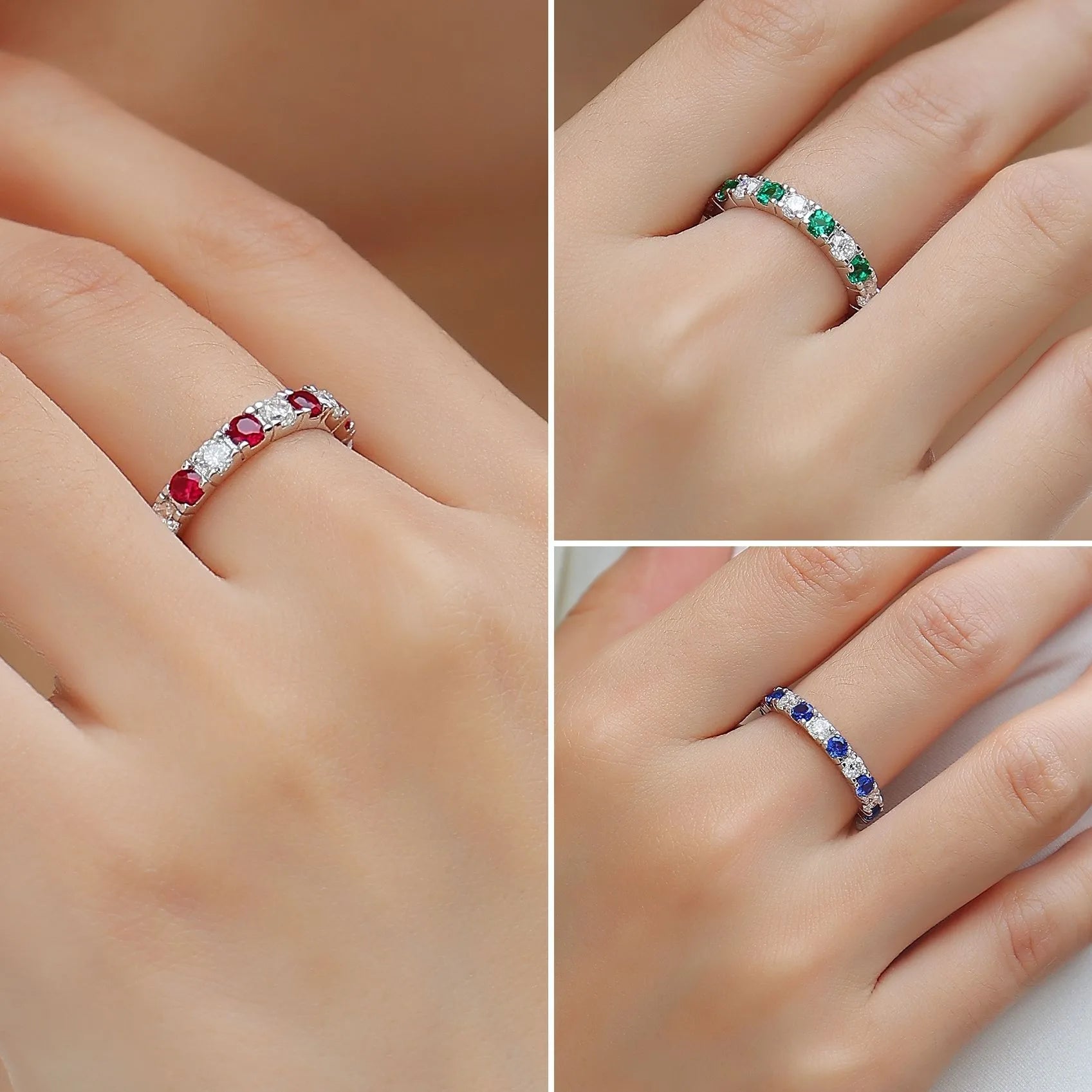 Pass Diamond Tester 3MM Lab Grow Emerald GEM Main Stone Band Solid 925 Silver VVS Moissanite Eternity Band Rings for Women