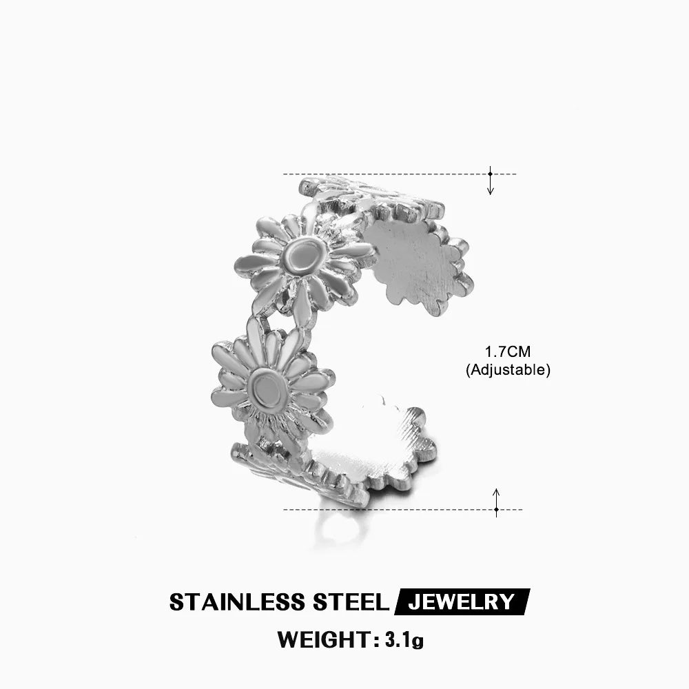 French Retro Opening Adjustment Flower Adjustable Ring Wide and Minimalist Fashion Jewelry Rings Ladies Light Luxury Ornaments