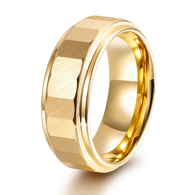 OAHLAN Fashion Jewelry 8mm Hammered Gold Plated Tungsten Carbide Rings for Men Gold Inner Engagement Band Drop Shipping
