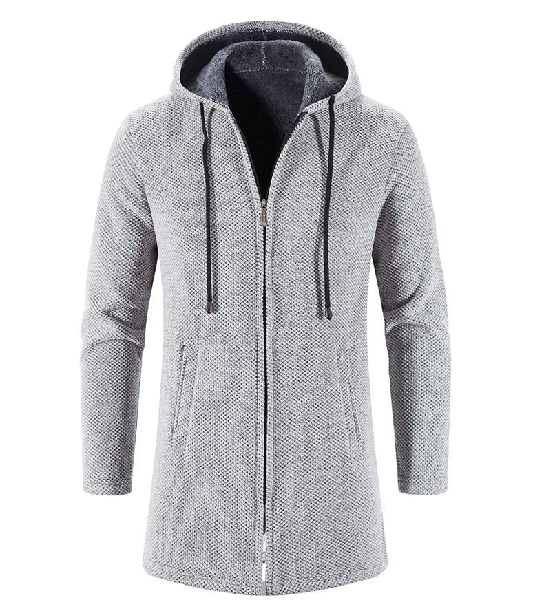 2023 Winter Fleece Cardigan Men Thick Hooded Long Sweaterscoat Male Warm Knitted Sweater Jackets Men Causal Outwear Windbreaker