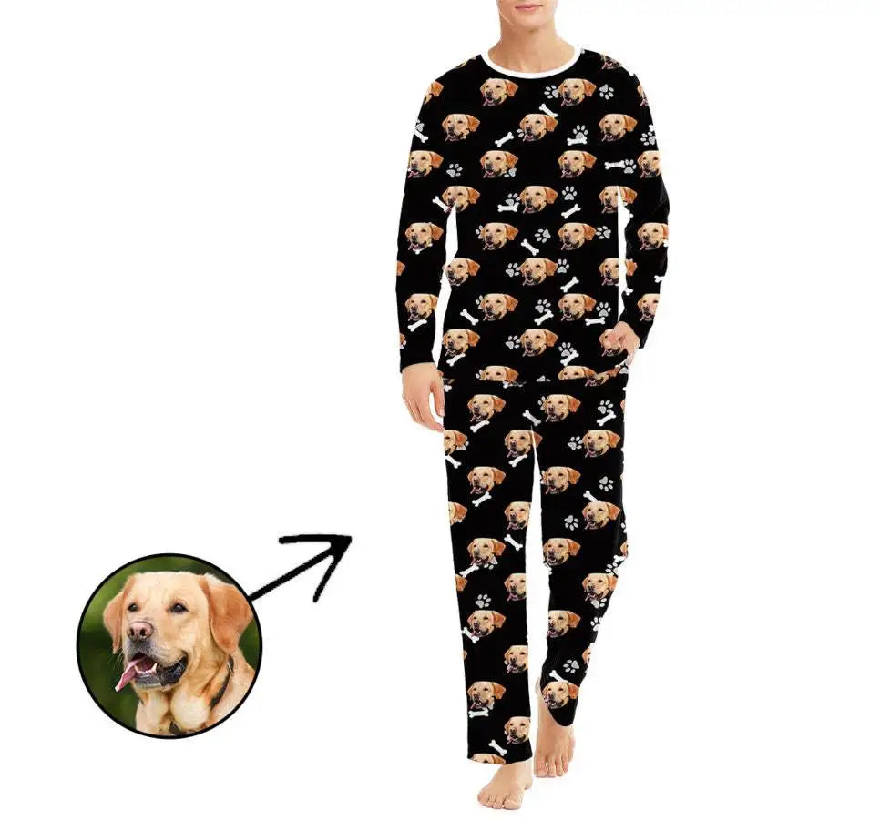 Custom Long Pants Pajamas Set With Photo Men Personalized Lounge Set Funny Face Printed Sleepwear Soft Gift