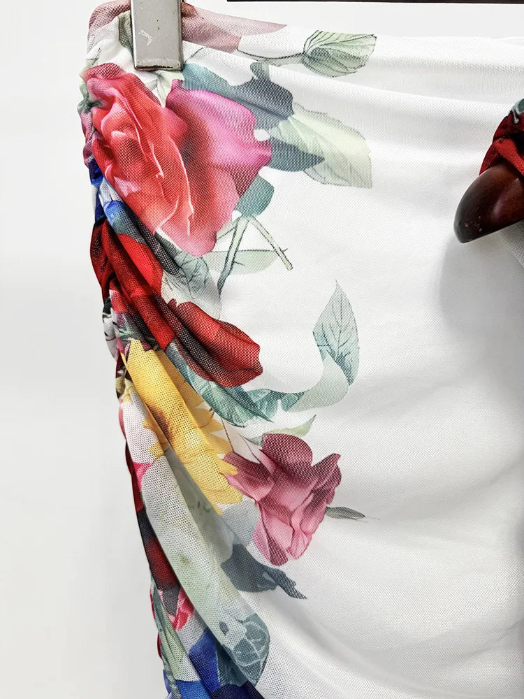 Women's 2 Pieces Floral Print Off Shoulder Dress Ruched Bodycon Midi with Colorful Flower Pattern Elegant  Party