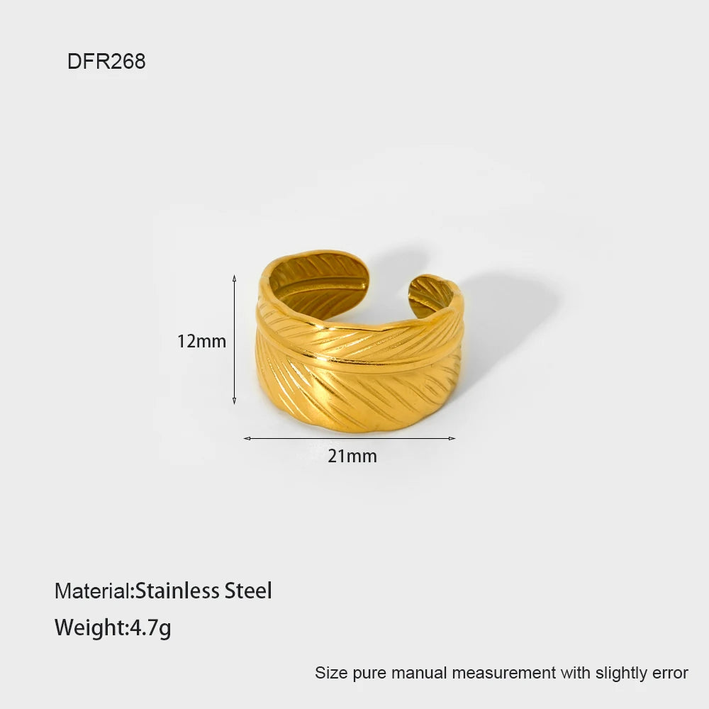 Geometric Jewelry 18K Gold Plated Finger Ring Stainless Steel Chain Starfish Ginkgo Leaf Layer Opening Stacking Rings Gift
