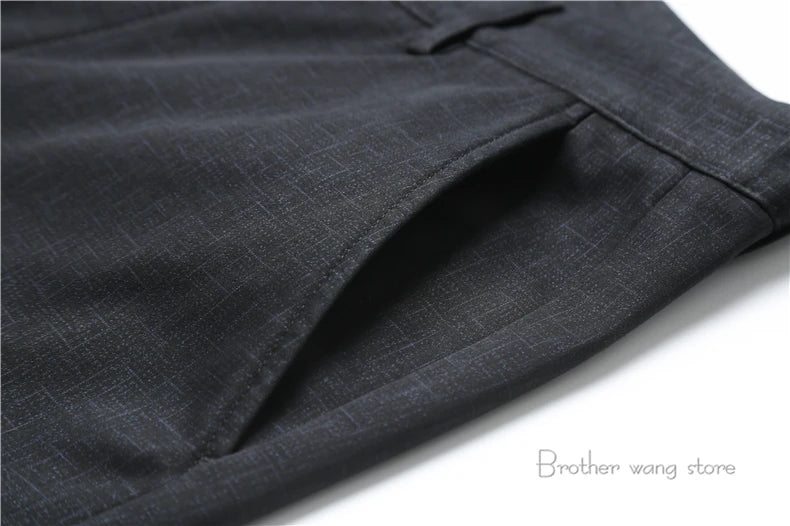Winter New Men's Warm Casual Pants Business Fashion Fleece Thick Plaid Trousers Office Stretch Pants Male Brand Clothing