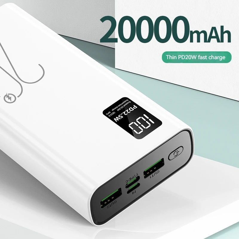 Latest Model 22.5W Type C Output Super Fast Charging Powerbank 20000mAh Digital Display Real Capacity PD20W 20000mAh Power Bank